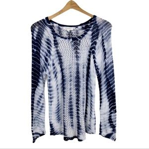 Two by Vince Camuto Blue and White Tie Dye Sweater Small